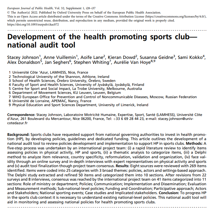 Health promoting sports federations: theoretical foundations and guidelines